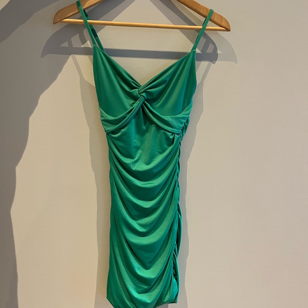 Mini Dress Green Fitted Ruched Womens